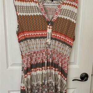 Ara Brown and Orange Smocked Tunic with Mandarin Collar